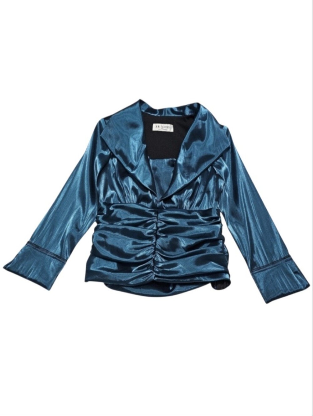 J.R. Nites By Caliendo Women's Shimmering Teal Ruched Formal Blouse Sz M
